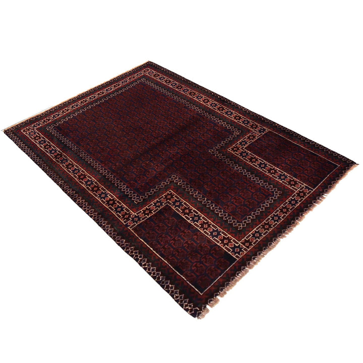 Red Afghan Prayer Rug 2' 11" x 4' 7" Hand-Knotted close-up
