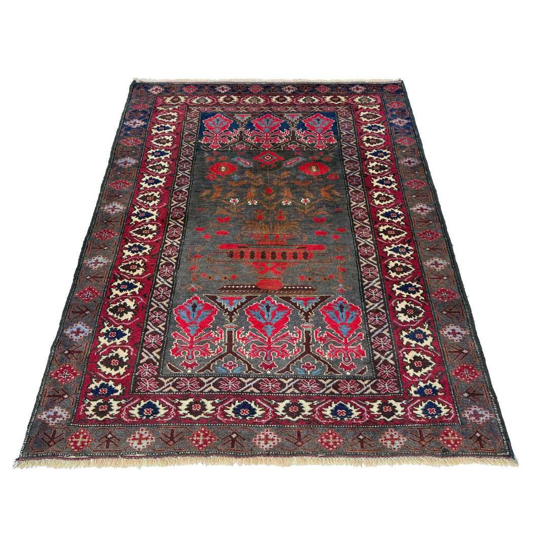 Afghan Baluchi Rug 3' 4" x 5' 0" Hand-Knotted detail