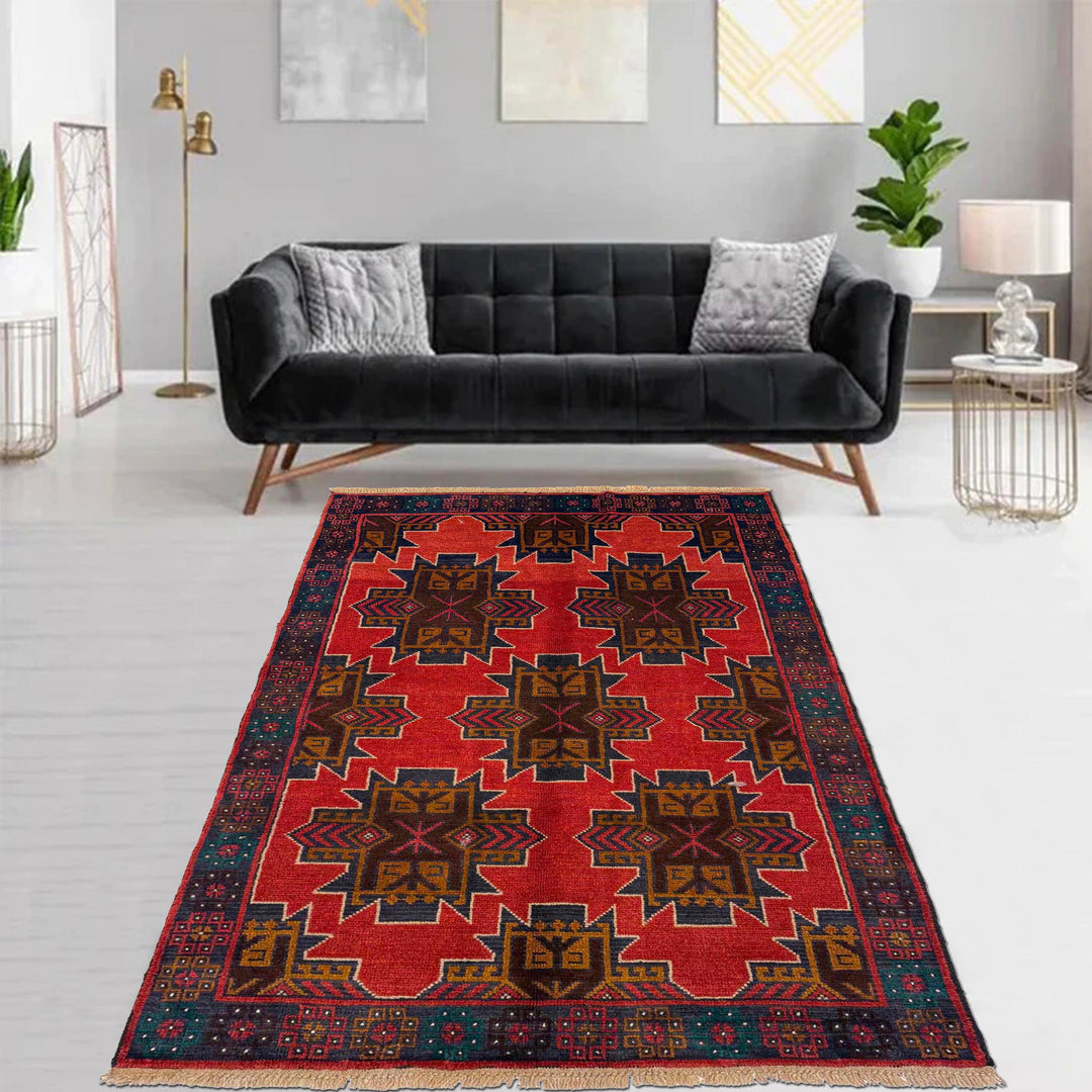 Red Color Baluchi Rug 3' 7" x 6' 6" - No. AL24115