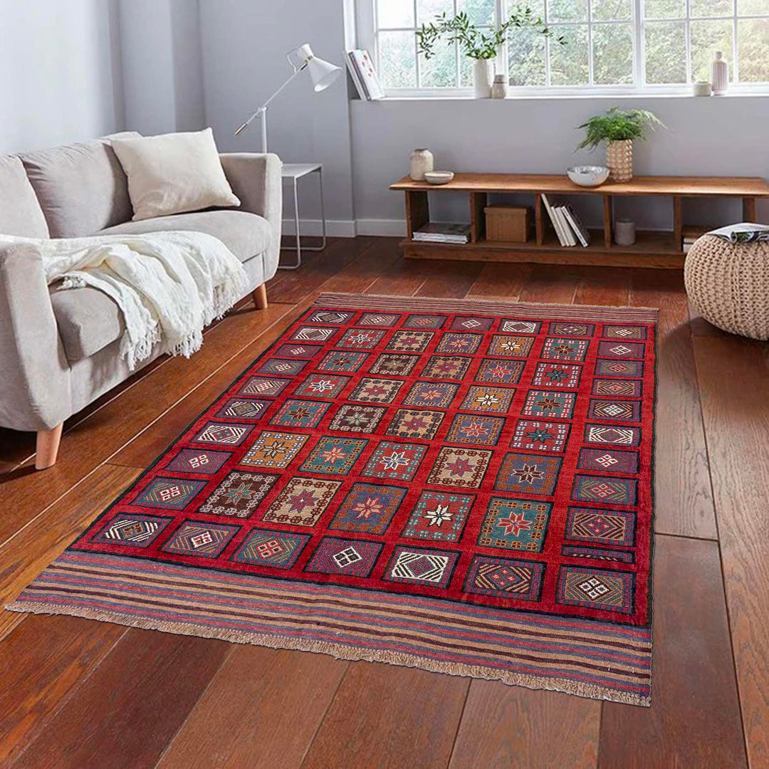 Afghan Barjasta Kilim Rug 4' 0" x 6' 0" Flat-Weave view 9