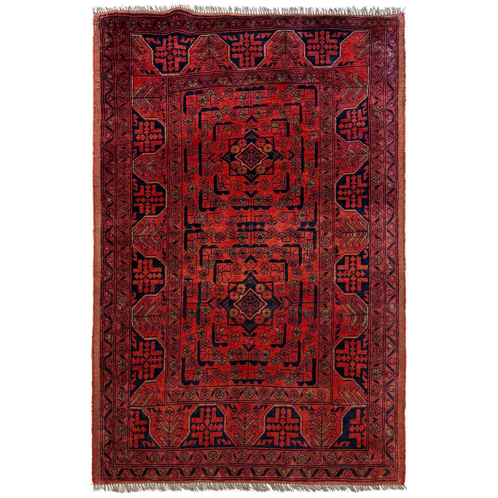Red Afghan Khal Mohammadi Rug 3' 10" x 5' 3" Hand-Knotted