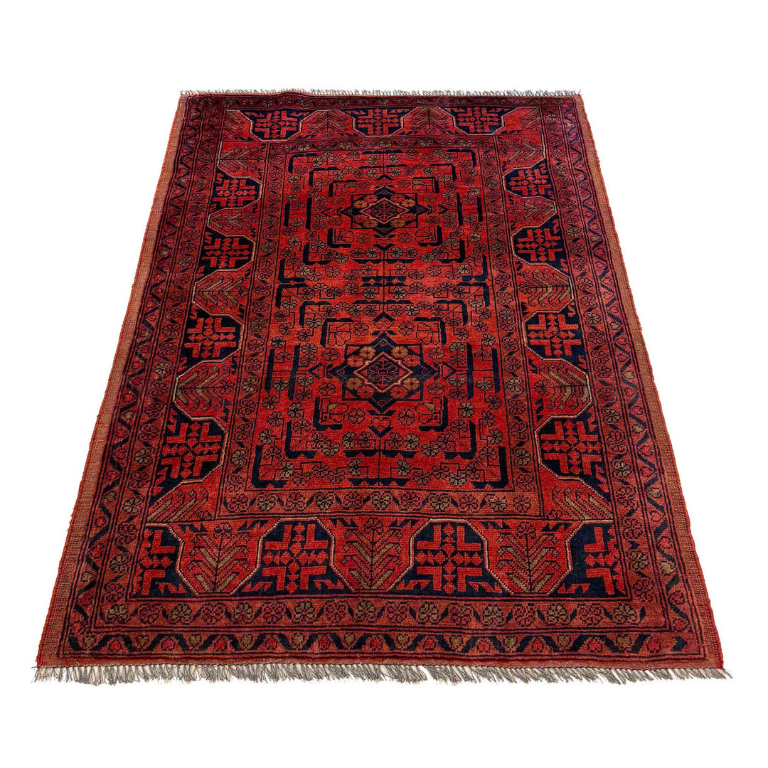 Red Afghan Khal Mohammadi Rug 3' 10" x 5' 3" Hand-Knotted detail