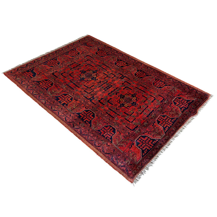 Red Afghan Khal Mohammadi Rug 3' 10" x 5' 3" Hand-Knotted close-up