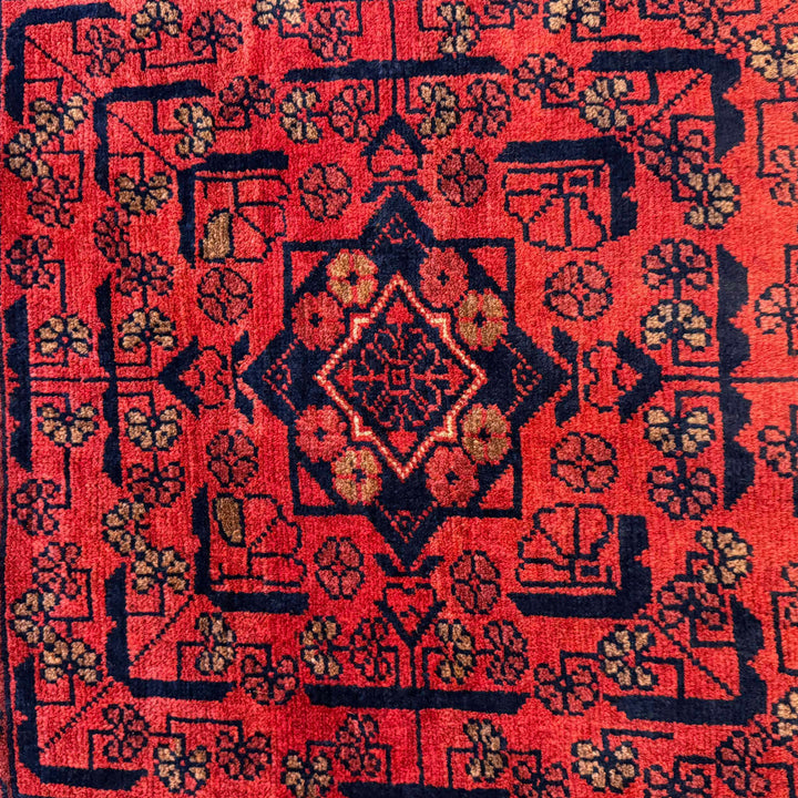 Red Afghan Khal Mohammadi Rug 3' 10" x 5' 3" Hand-Knotted border