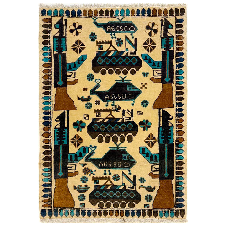 Afghan War Rug 2' 10" x 4' 2" Hand-Knotted | No. AL41727