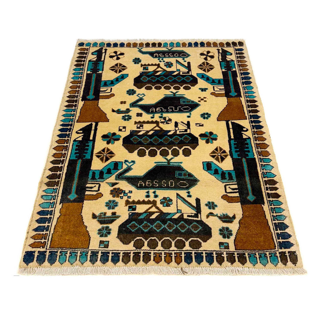 Afghan War Rug 2' 10" x 4' 2" Hand-Knotted | No. AL41727