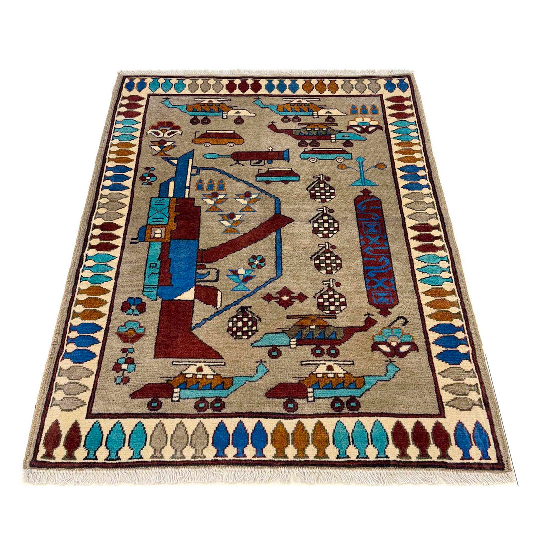 Grey Afghan War Rug 2' 10" x 4' 0" Hand-Knotted detail
