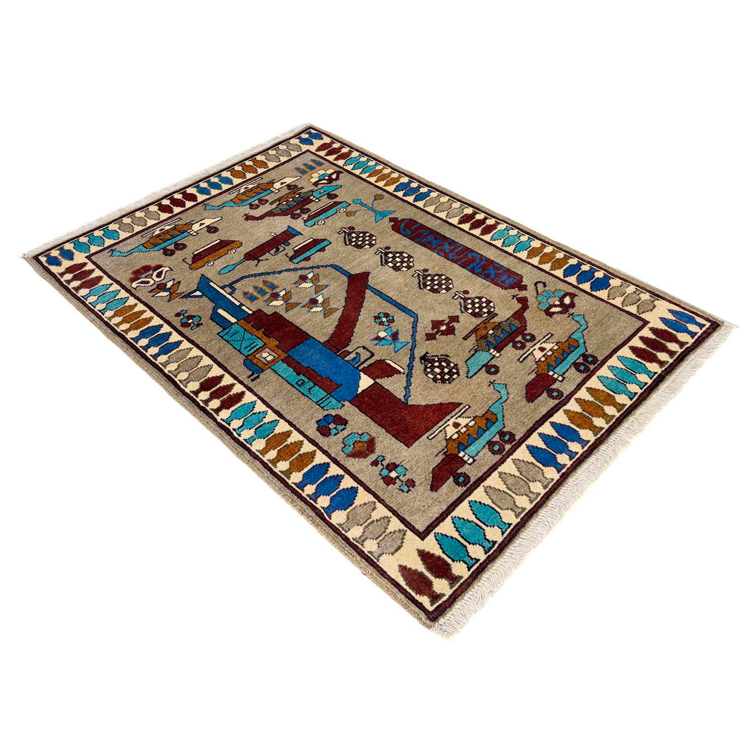 Grey Afghan War Rug 2' 10" x 4' 0" Hand-Knotted view