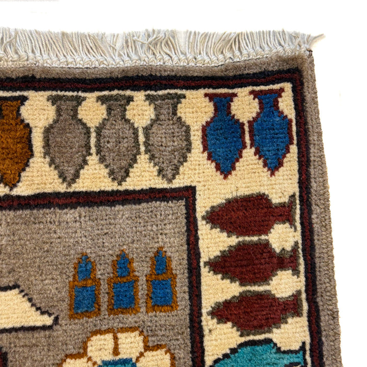 Grey Afghan War Rug 2' 10" x 4' 0" Hand-Knotted pattern