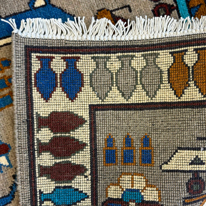 Grey Afghan War Rug 2' 10" x 4' 0" Hand-Knotted field
