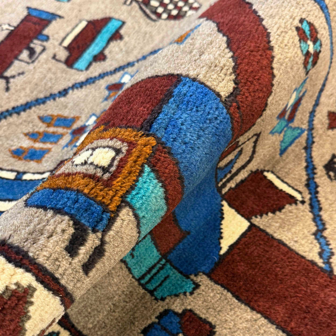 Grey Afghan War Rug 2' 10" x 4' 0" Hand-Knotted reverse