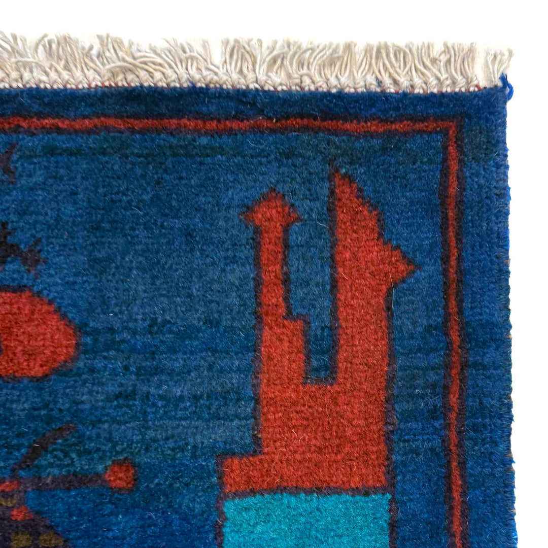 Blue Afghan War Rug 2' 9" x 4' 0" Hand-Knotted pattern