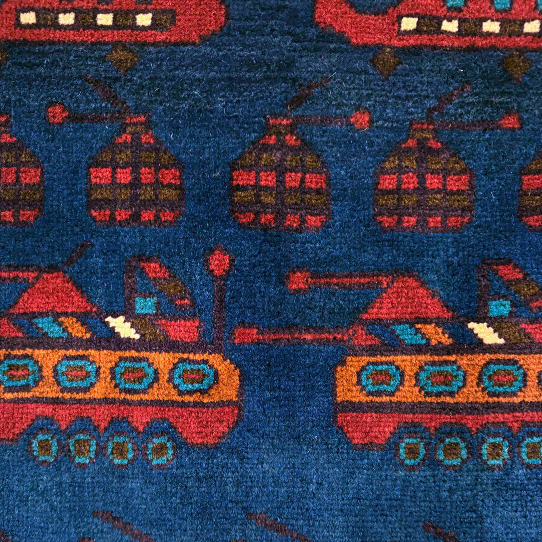 Blue Afghan War Rug 2' 9" x 4' 0" Hand-Knotted border
