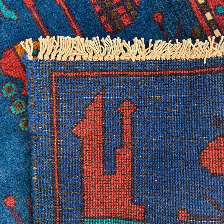 Blue Afghan War Rug 2' 9" x 4' 0" Hand-Knotted field