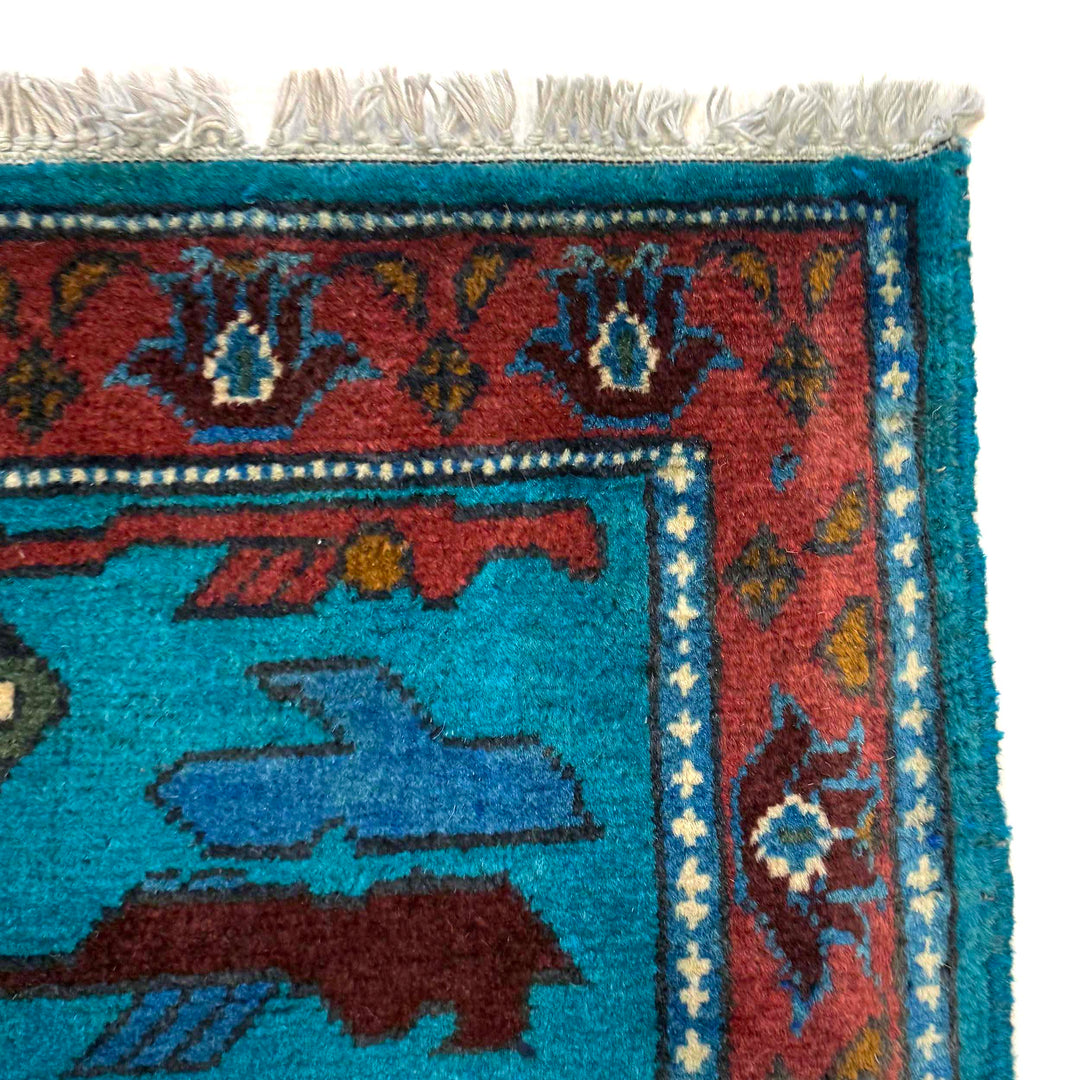 Blue Afghan War Carpet Rug 2' 7" x 4' 2" Hand-Knotted pattern