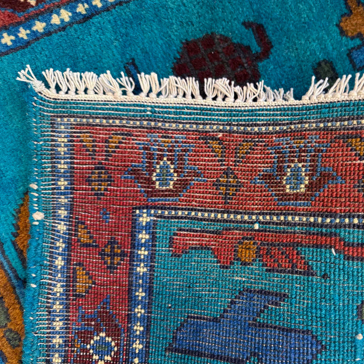 Blue Afghan War Carpet Rug 2' 7" x 4' 2" Hand-Knotted field