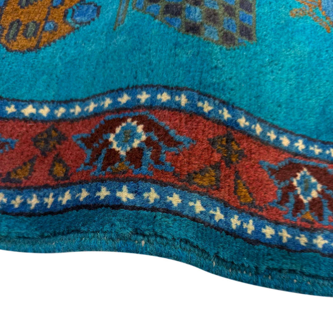 Blue Afghan War Carpet Rug 2' 7" x 4' 2" Hand-Knotted texture