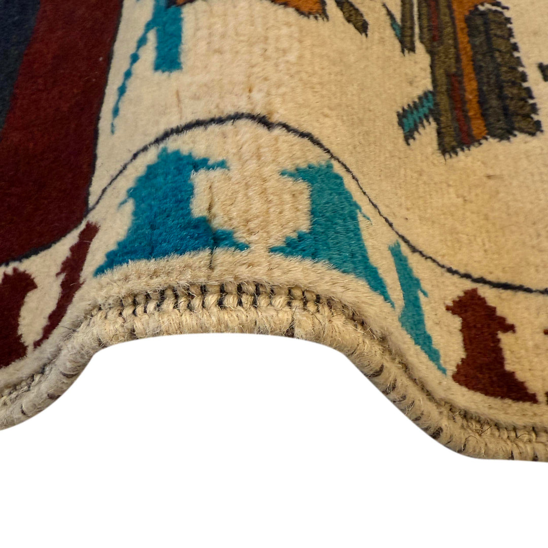 Beige Afghan War Carpet Rug 3' 5" x 4' 10" Hand-Knotted texture