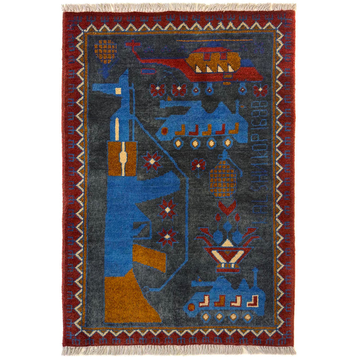 Afghan War Rug 2' 0" x 2' 10" Hand-Knotted
