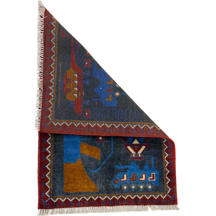 Afghan War Rug 2' 0" x 2' 10" Hand-Knotted detail