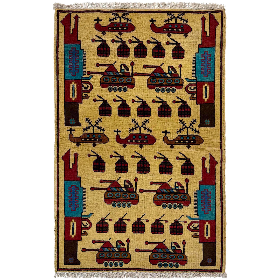 Afghan War Rug 2' 7" x 4' 0" Hand-Knotted