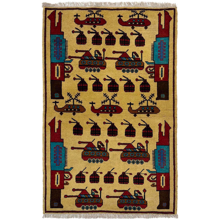 Afghan War Rug 2' 7" x 4' 0" Hand-Knotted