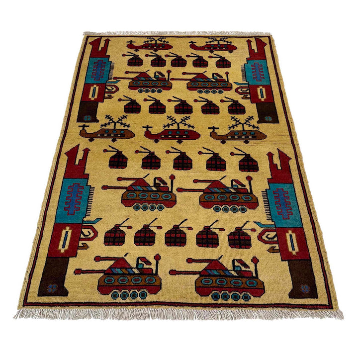 Afghan War Rug 2' 7" x 4' 0" Hand-Knotted detail