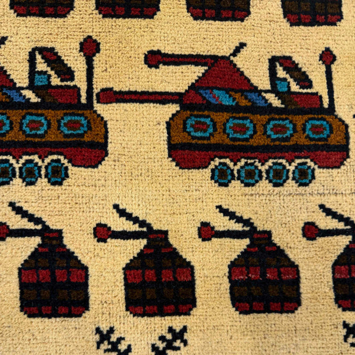 Afghan War Rug 2' 7" x 4' 0" Hand-Knotted border