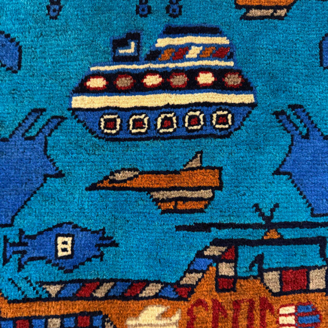 Blue Afghan War Rug 2' 7" x 3' 11" Hand-Knotted | No. AL30226