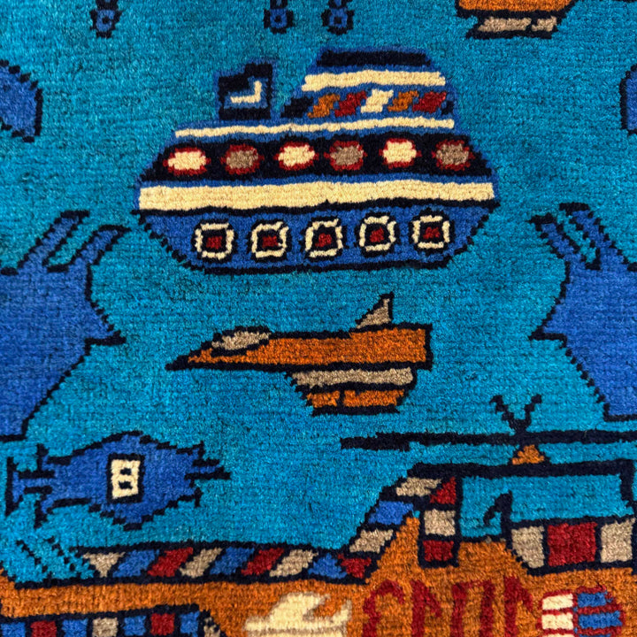 Blue Afghan War Rug 2' 7" x 3' 11" Hand-Knotted | No. AL30226