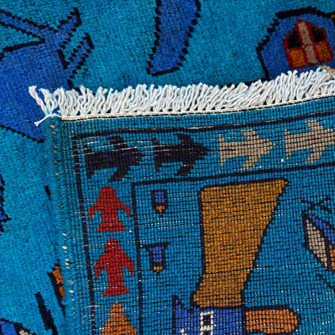 Blue Afghan War Rug 2' 7" x 3' 11" Hand-Knotted | No. AL30226