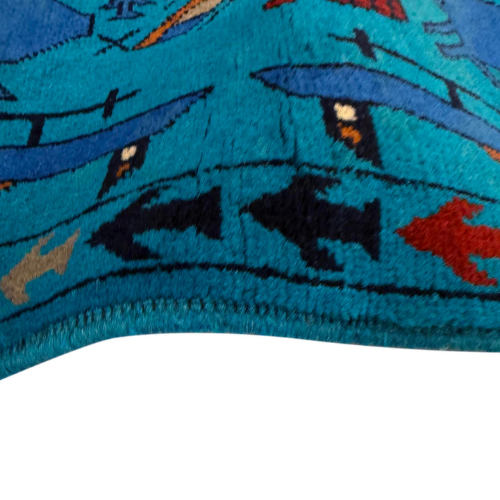 Blue Afghan War Rug 2' 7" x 3' 11" Hand-Knotted | No. AL30226
