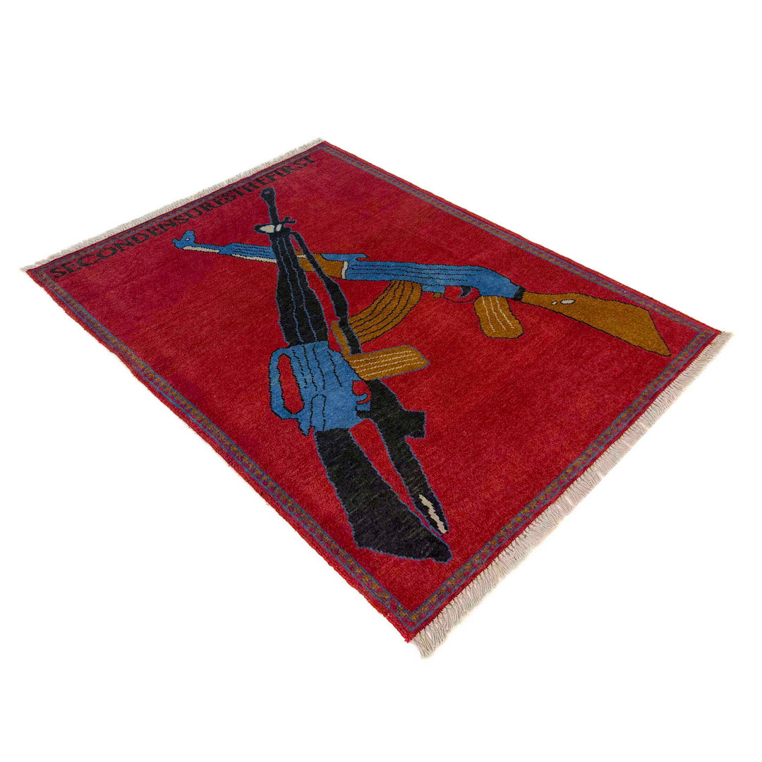 Red Afghan War Rug 2' 9" x 3' 10" Hand-Knotted view
