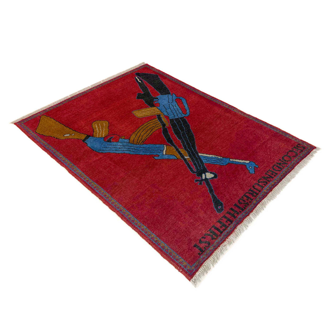 Red Afghan War Rug 2' 9" x 3' 10" Hand-Knotted close-up