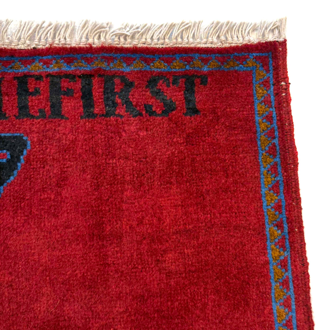 Red Afghan War Rug 2' 9" x 3' 10" Hand-Knotted pattern