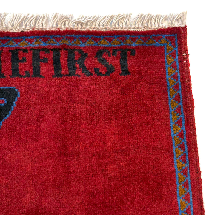 Red Afghan War Rug 2' 9" x 3' 10" Hand-Knotted pattern