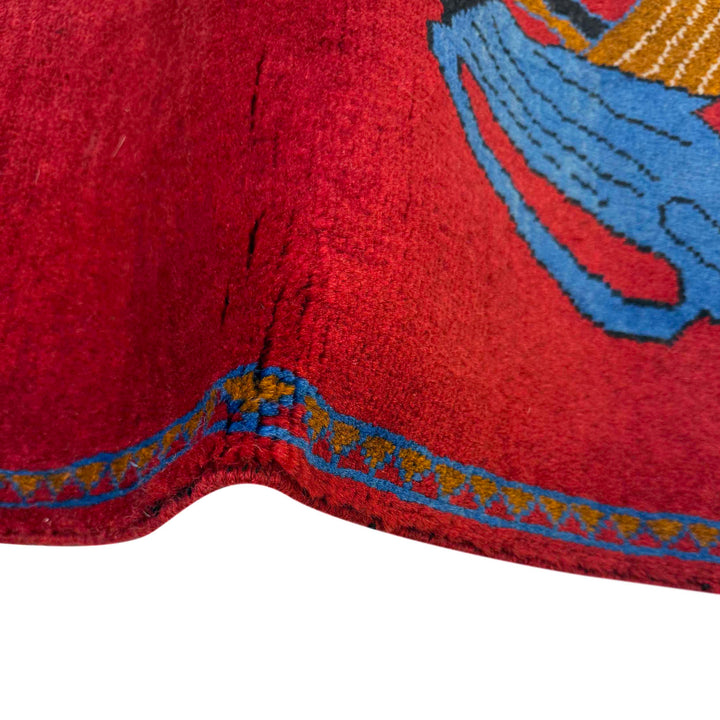 Red Afghan War Rug 2' 9" x 3' 10" Hand-Knotted texture