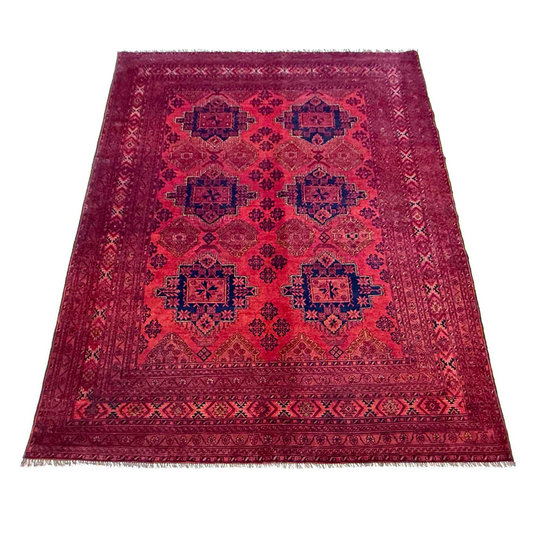 Red Afghan Khal Mohammadi Rug 6' 8" x 9' 2" Hand-Knotted detail