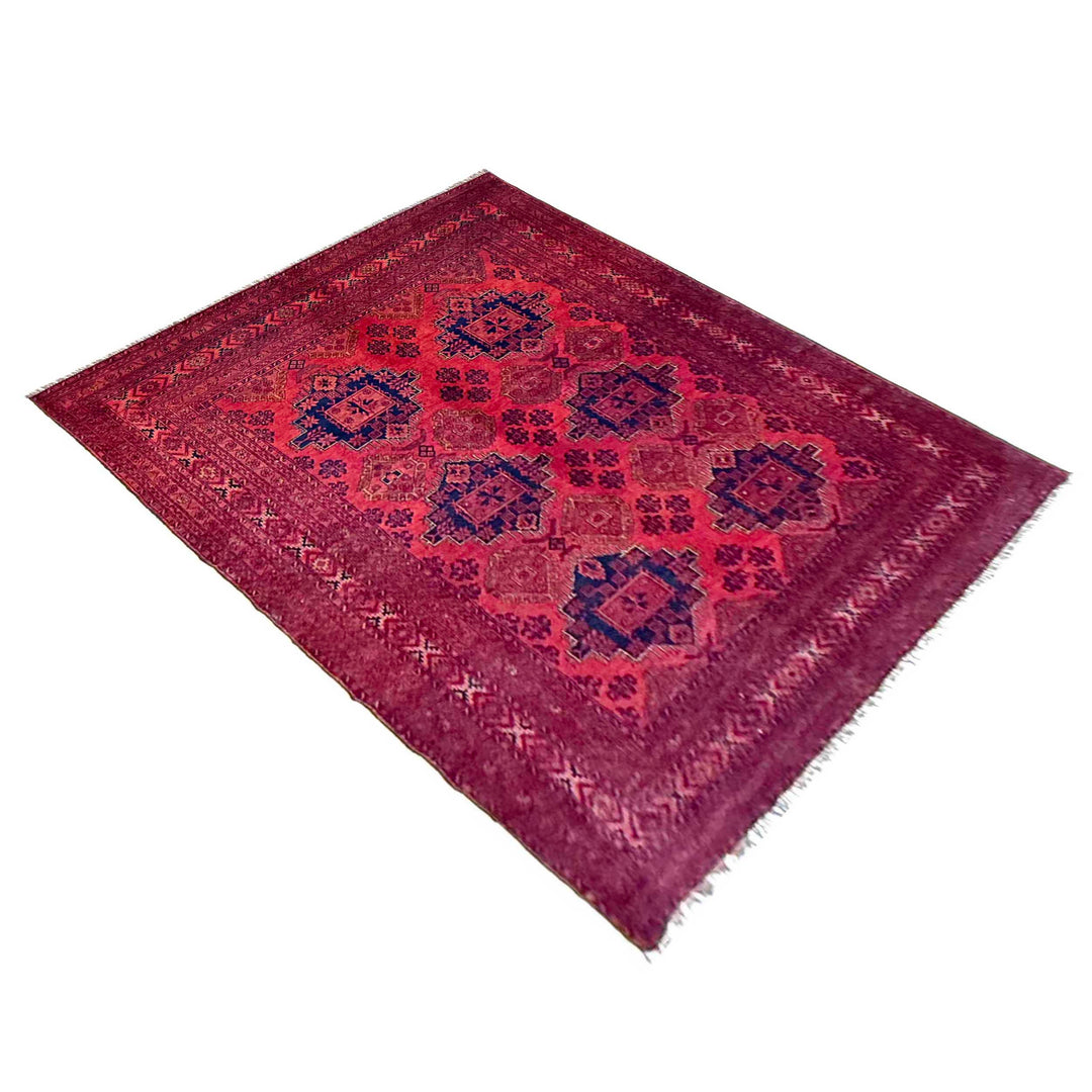 Red Afghan Khal Mohammadi Rug 6' 8" x 9' 2" Hand-Knotted close-up
