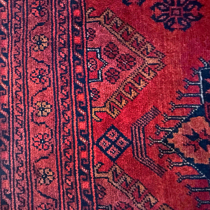 Red Afghan Khal Mohammadi Rug 6' 8" x 9' 2" Hand-Knotted border