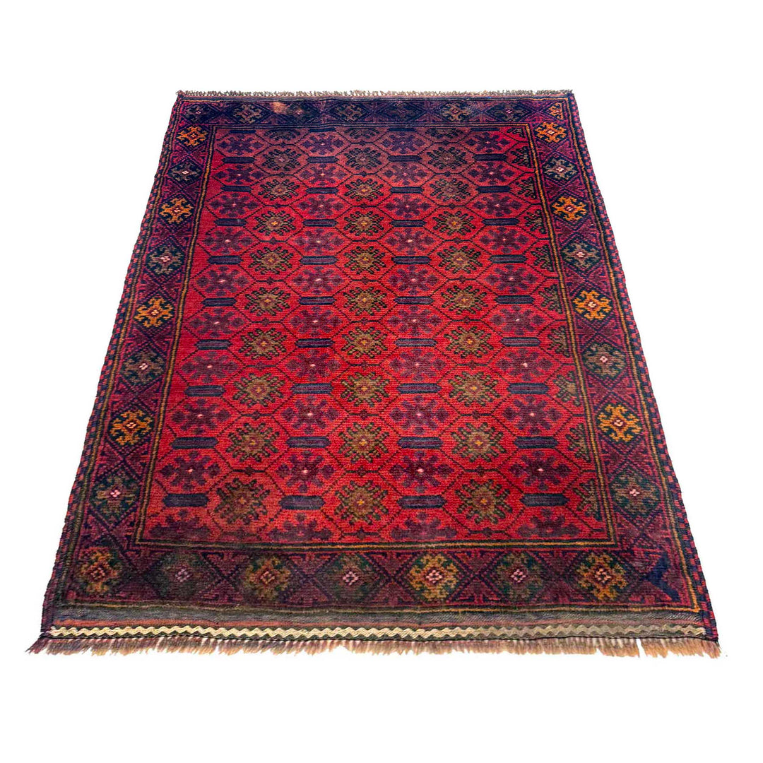 Red Afghan Baluchi Rug 2' 11" x 4' 2" Hand-Knotted detail
