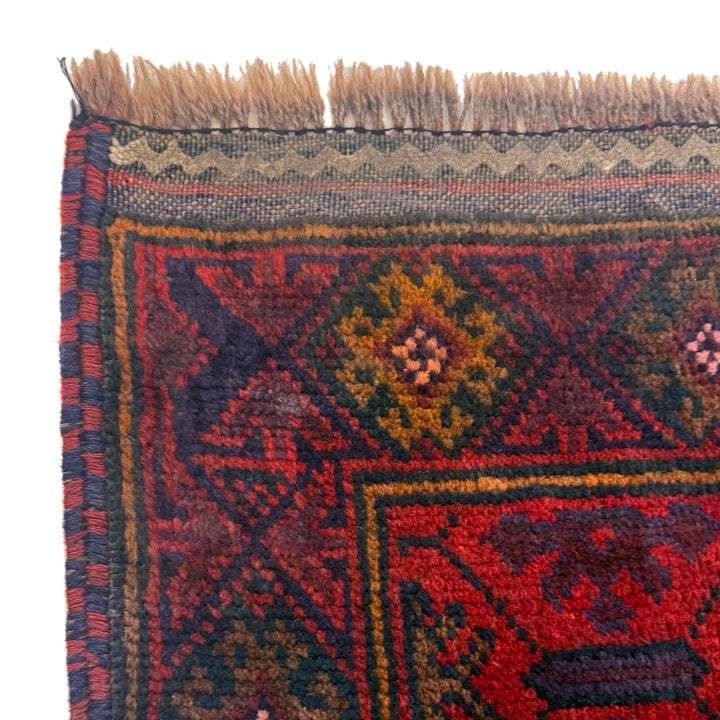 Red Afghan Baluchi Rug 2' 11" x 4' 2" Hand-Knotted pattern