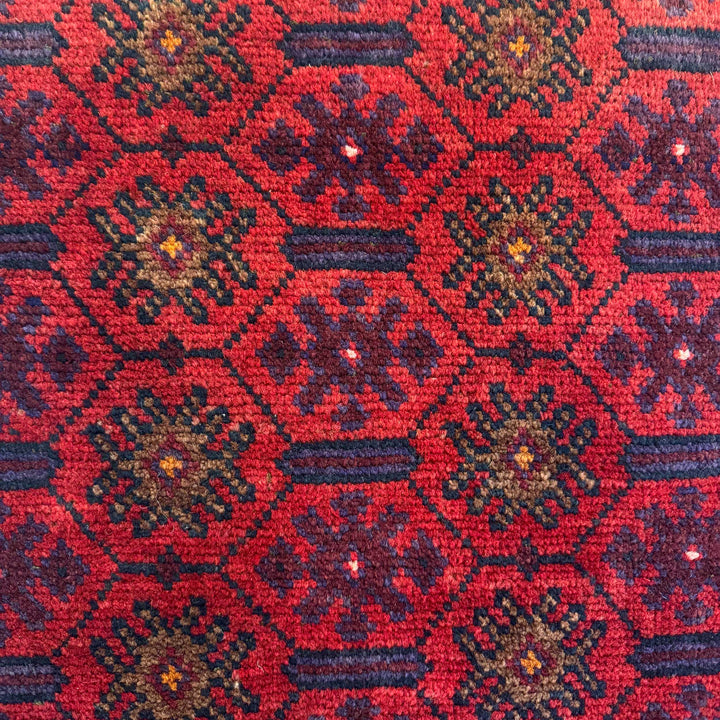 Red Afghan Baluchi Rug 2' 11" x 4' 2" Hand-Knotted border