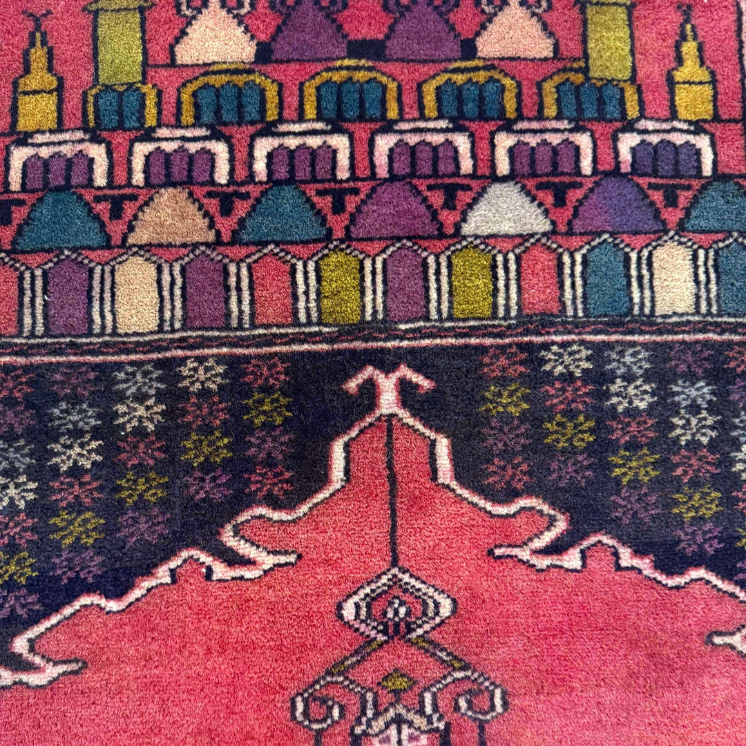 Red Afghan Prayer Rug 3' 3" x 3' 10" Hand-Knotted border