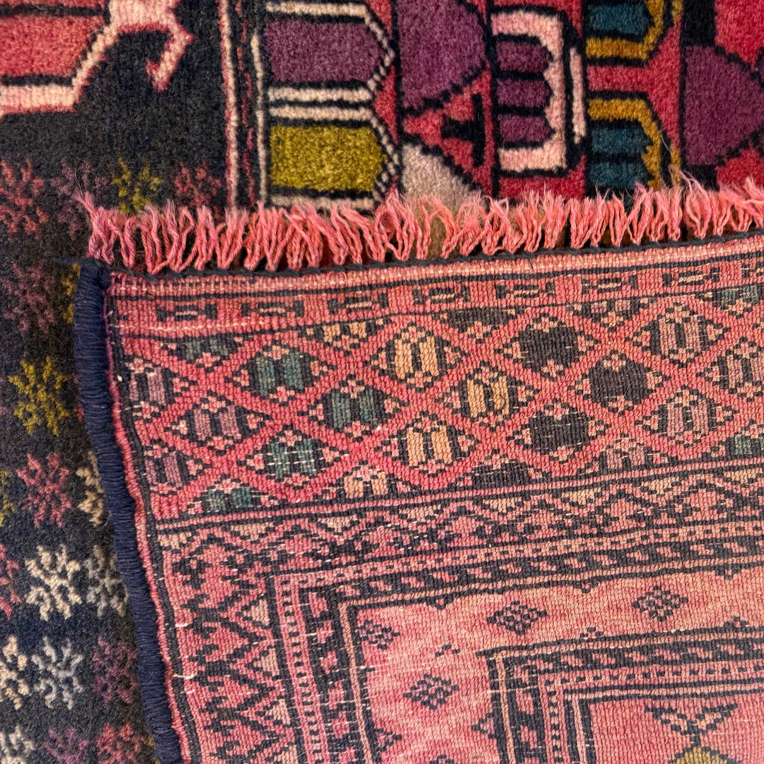 Red Afghan Prayer Rug 3' 3" x 3' 10" Hand-Knotted field