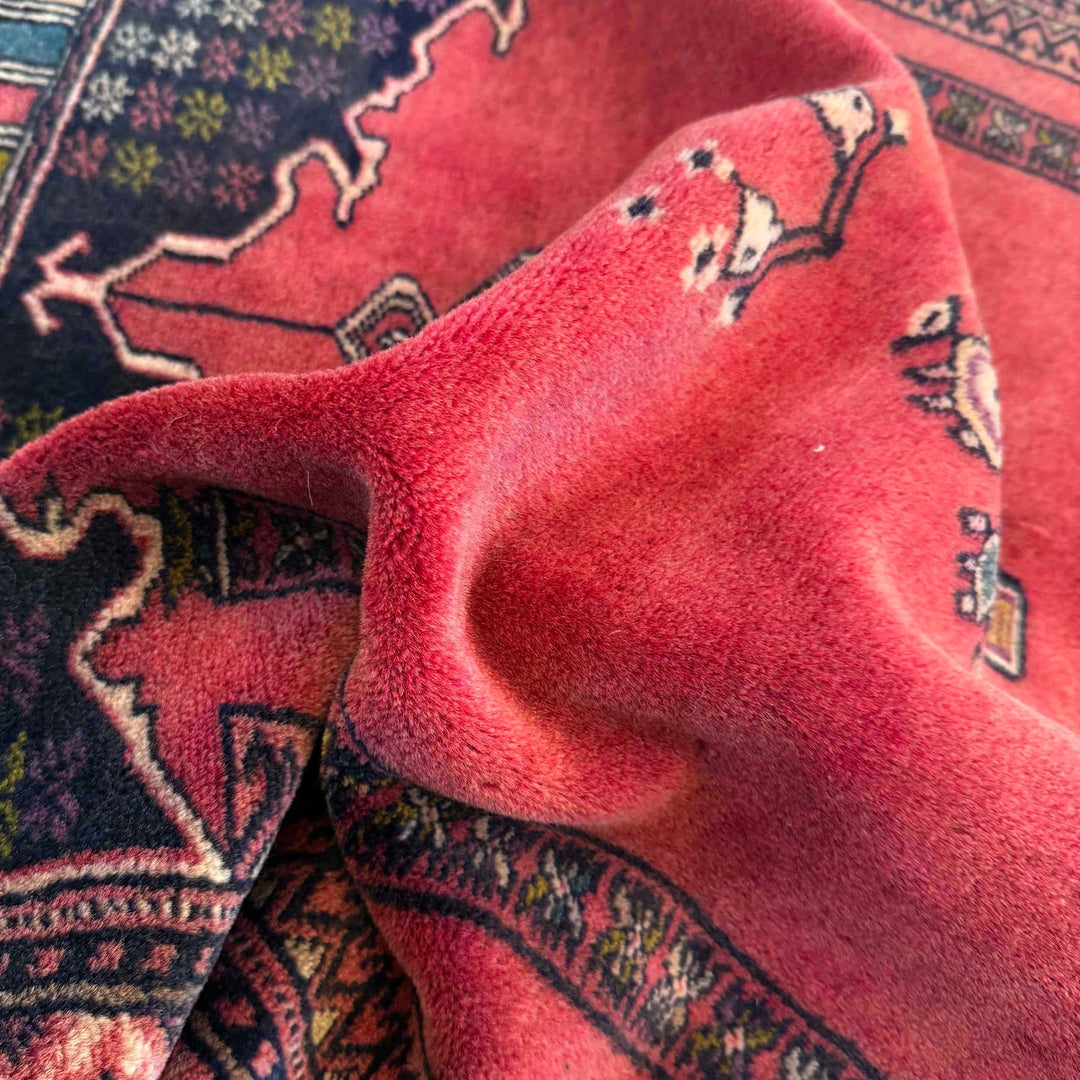 Red Afghan Prayer Rug 3' 3" x 3' 10" Hand-Knotted reverse