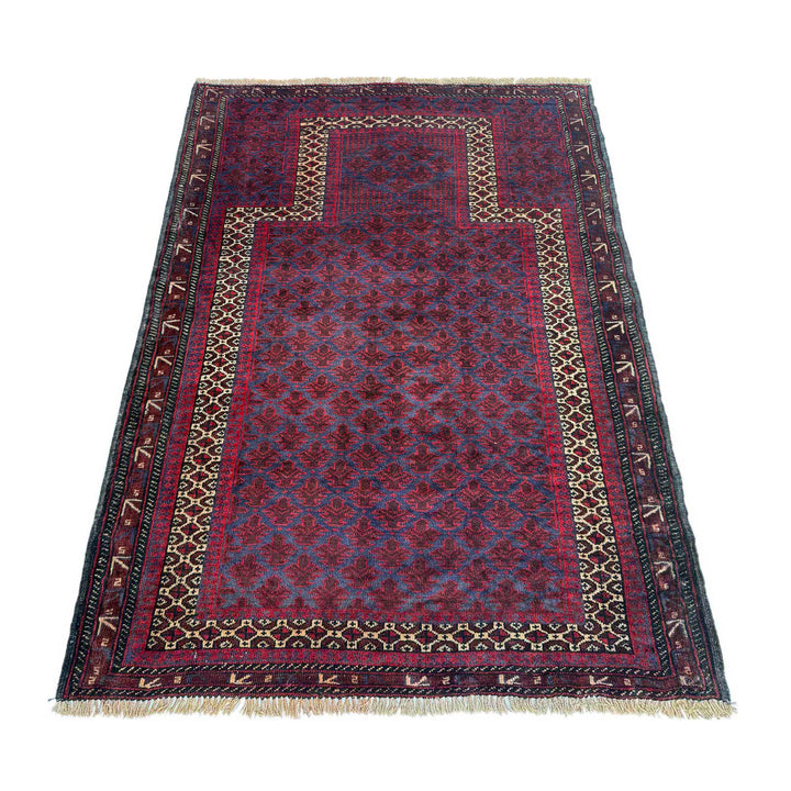 Red Afghan Prayer Rug 3' 3" x 4' 6" Hand-Knotted | No. AL83745