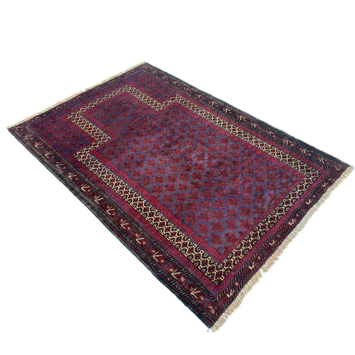 Red Afghan Prayer Rug 3' 3" x 4' 6" Hand-Knotted | No. AL83745