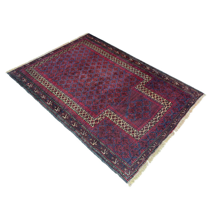 Red Afghan Prayer Rug 3' 3" x 4' 6" Hand-Knotted | No. AL83745