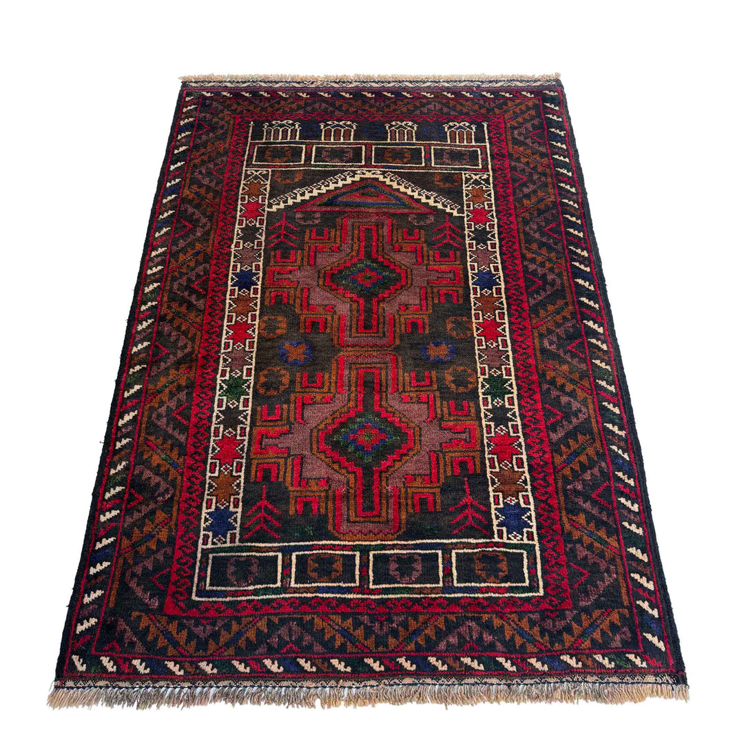 Afghan Tribal Prayer Rug 2' 9" x 4' 0" Hand-Knotted detail